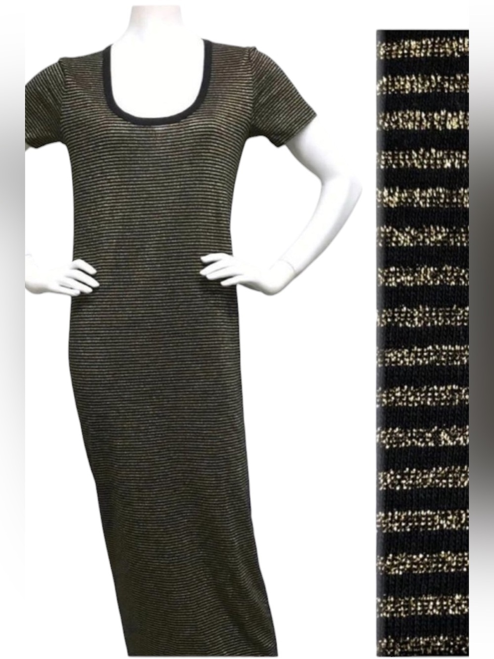THURLEY AU Metallic GOLD STRIPED Maxi Dress M L